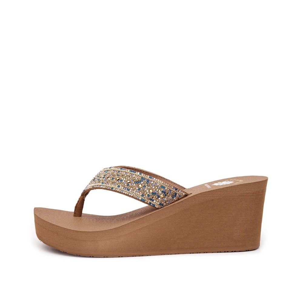 YELLOW BOX WANETA TAN MULTI WEDGE SANDAL MEDIUM WIDTH NEW FIRM PRICE no bargain